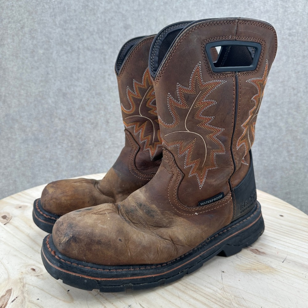 Brazos Work Boots Mens 10 Brown Waterproof Composite Toe Leather Western Pull On